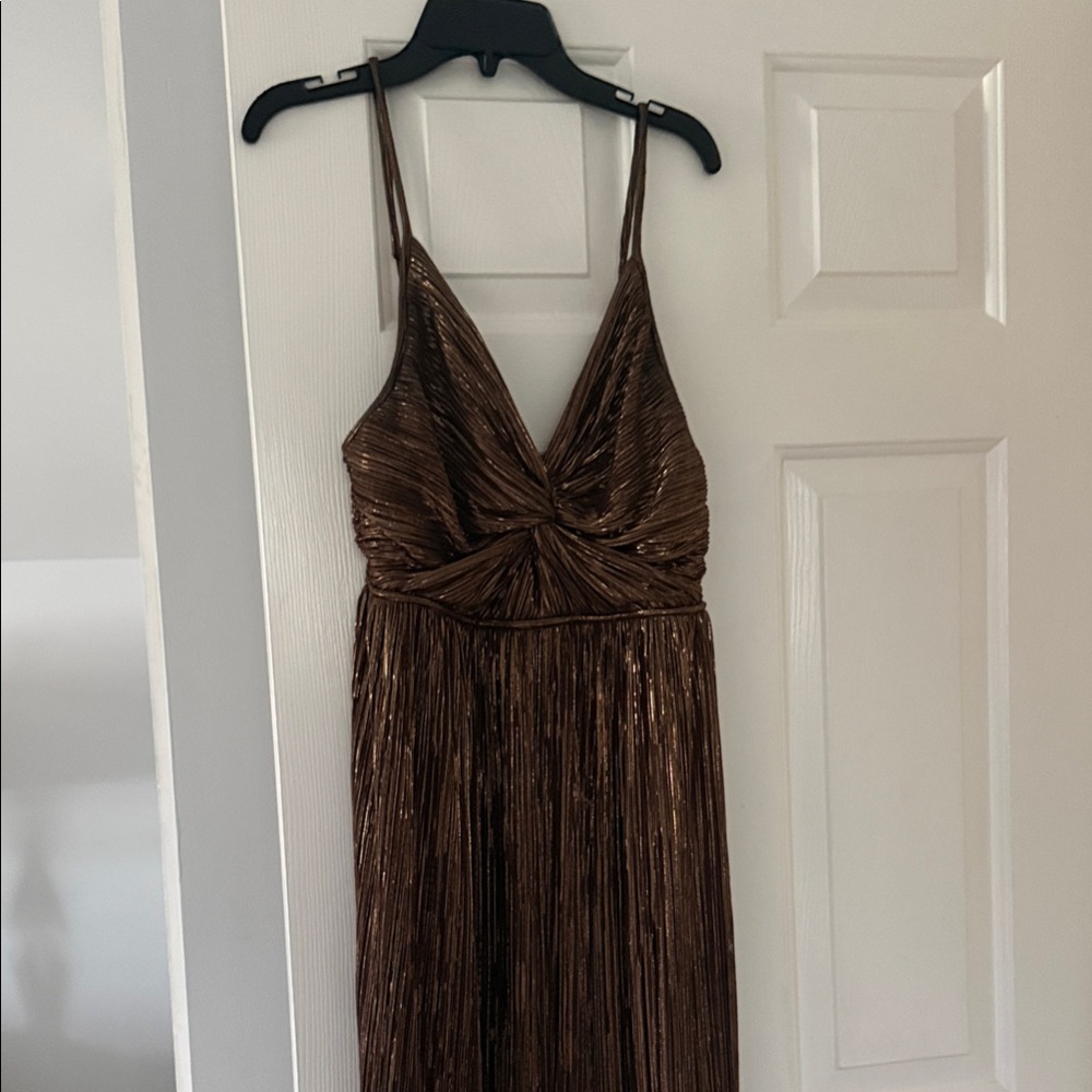 Sabina Musayev Metallic Brown Backless Dress